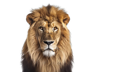 Close-up portrait of a majestic lion with a dark background, showcasing its pride and regal presence in the animal kingdom.on transparent background