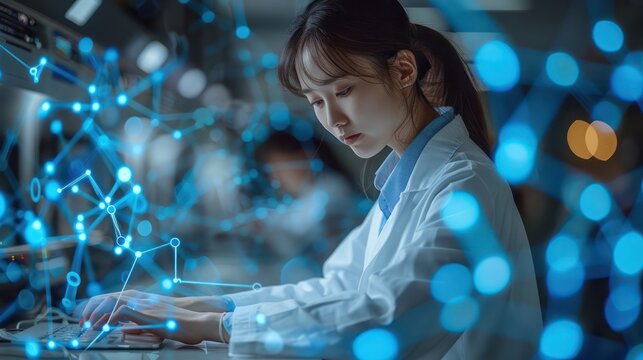 Asia Medical researcher working in a lab.