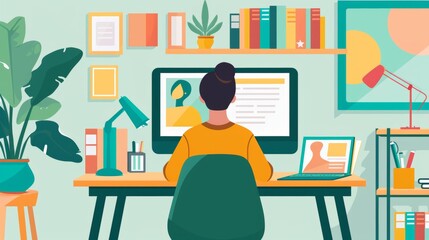 Students are watching an instructional video on a computer screen for distance learning.