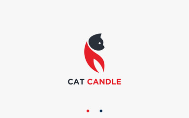 cat with candle logo design vector silhouette illustration