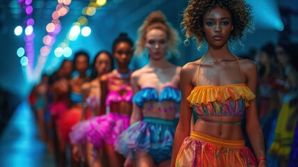 Fototapeta premium Fashion show runway with models.