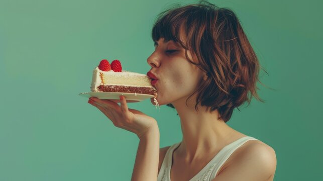 The woman kissing cake
