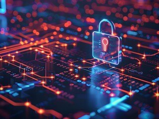 Illustration of Implementing robust cybersecurity measures to protect sensitive industrial data from breaches and unauthorized access. Ai Generate.