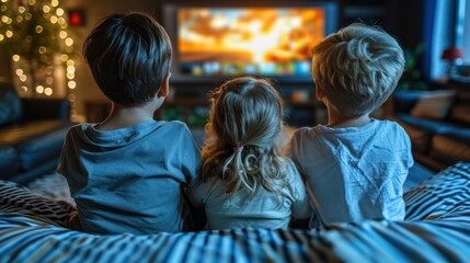 Fototapeta premium Children and siblings watching a movie together.