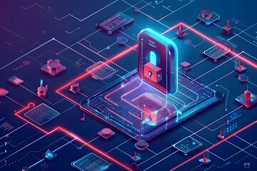 Fototapeta premium Illustration of Implementing robust cybersecurity measures to protect sensitive industrial data from breaches and unauthorized access. Ai Generate.