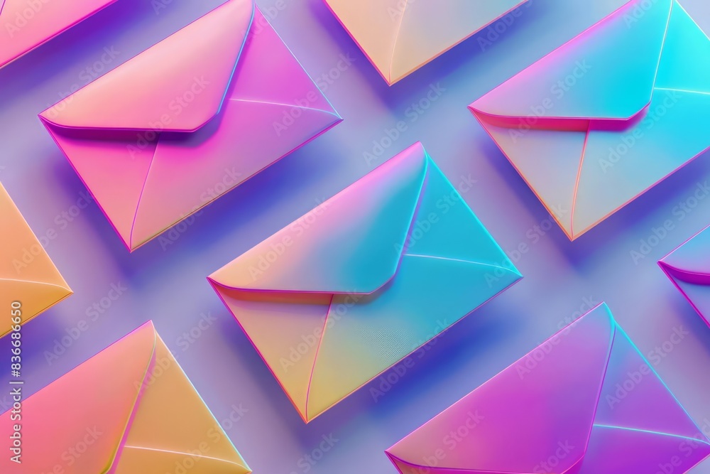 Poster design vibrant email envelopes with 3d gradient effects for a digital communication theme
