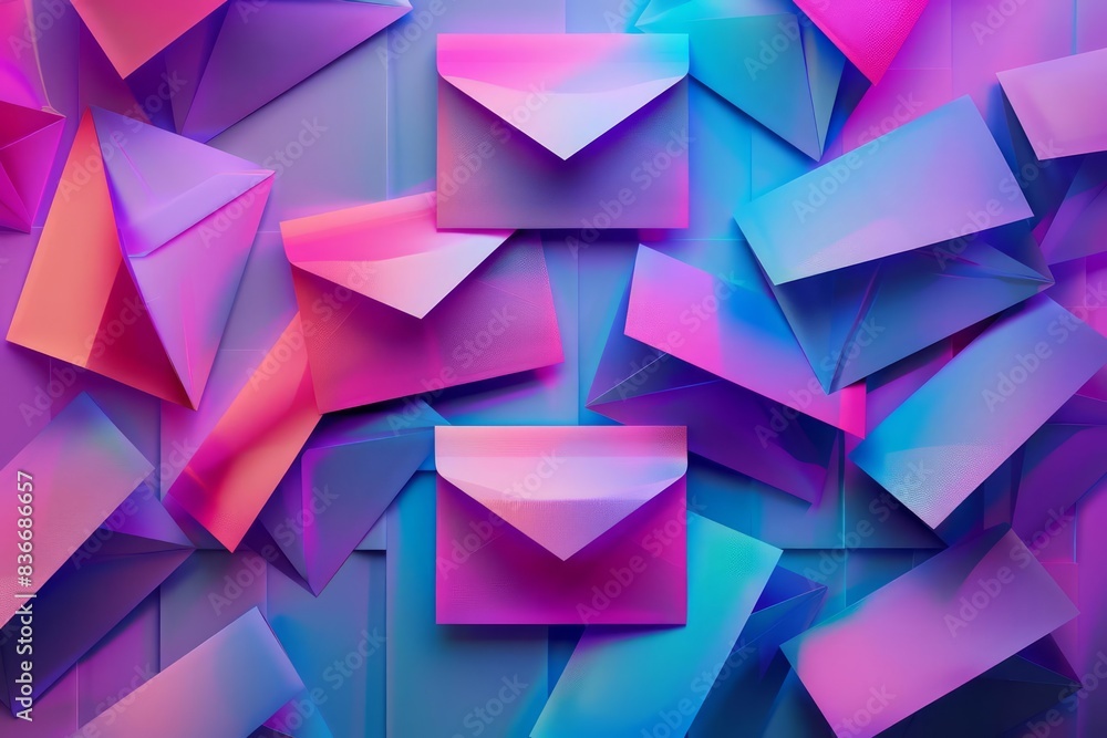 Poster design vibrant email envelopes with 3d gradient effects for a digital communication theme