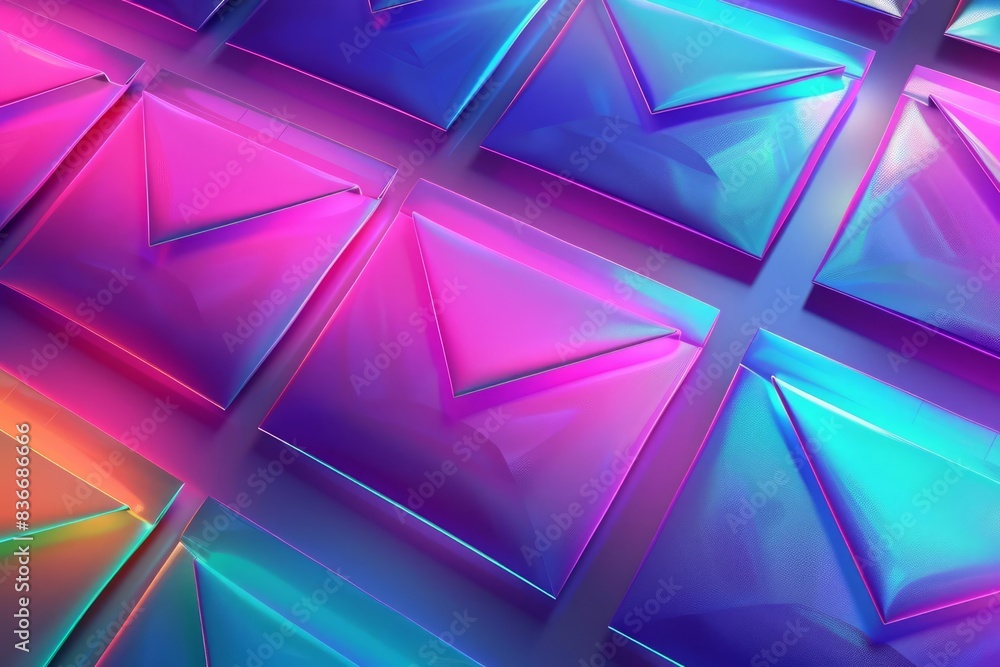 Poster design vibrant email envelopes with 3d gradient effects for a digital communication theme