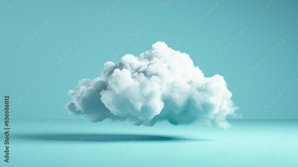 Poster digital cloud computing and data hosting illustration with a white cloud on a blue background 3d vis