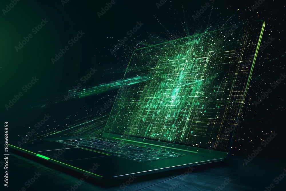 Poster digital design featuring a laptop with a locked screen, symbolizing cyber security and data protecti