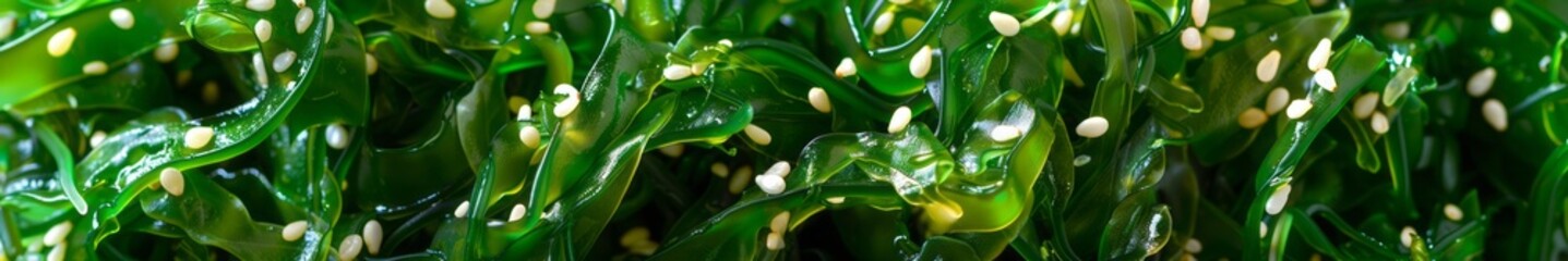 seaweed salad sprinkled with sesame seeds.