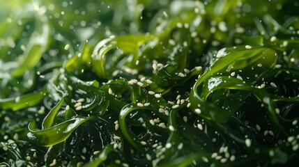 seaweed salad sprinkled with sesame seeds.