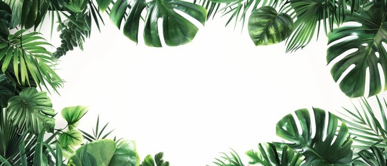 Naklejka premium Tropical foliage including painted leaves and vines on a white background 