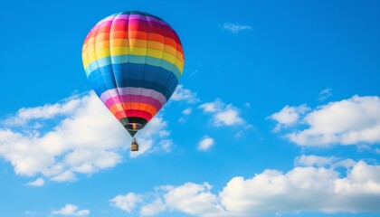 Fototapeta premium Colorful Spectacle: Rainbow Hot Air Balloon Soars at Michigan Airshow