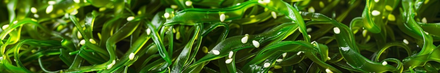 seaweed salad sprinkled with sesame seeds.