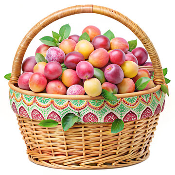 Marian plums in basket,Marian plums overflowed,bamboo basket,Chalom basketry,Marian plums,fruit oerflowed,fruit
