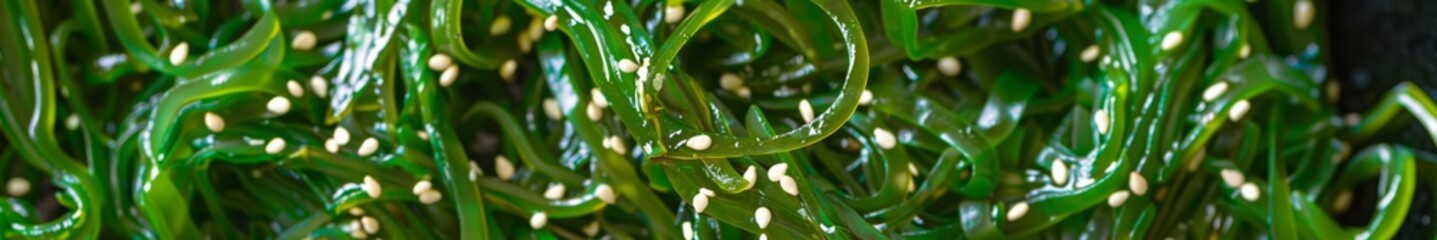 seaweed salad sprinkled with sesame seeds.