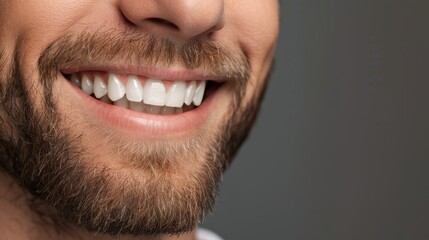 Obraz premium A close-up shot of a mans smile, showcasing his white teeth