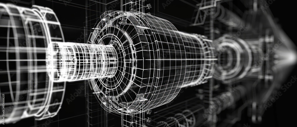 Poster generate an intricate and detailed wireframe representation of mechanical technology symbolizing mac