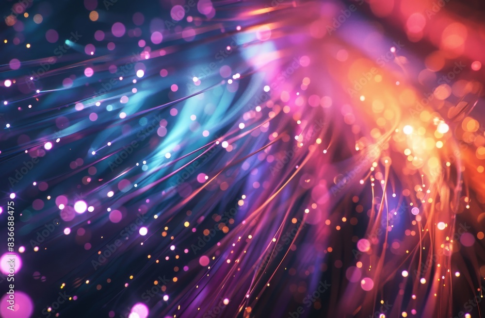 Poster a background of glowing data streams. dynamic nature of information flow across multiple fiber optic