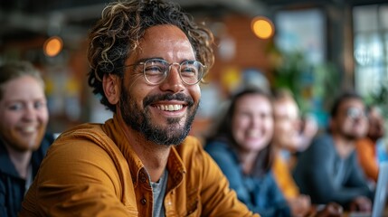 Fototapeta premium A team-building activity in progress, with colleagues participating in a group exercise, laughing, and working together, emphasizing the importance of teamwork. Minimal and Simple,