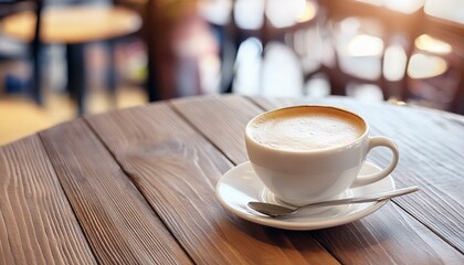 Obraz premium Cup of Coffee on a Table - Cozy Setting with Cappucino or Black Coffee - Background for Barrista or Cafe