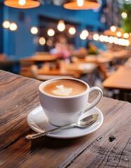 Cup of Coffee on a Table - Cozy Setting with Cappucino or Black Coffee - Background for Barrista or Cafe