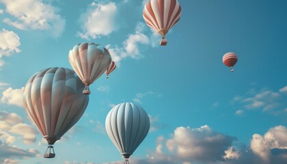 Fototapeta premium Floating in Serenity: Magnificent Hot Air Balloons in a Deep Blue Sky