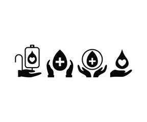 blood donation with hand icons symbol vector design simple black white illustration collections set isolated