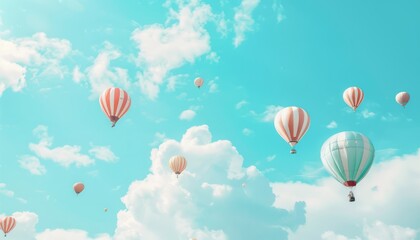 Obraz premium Serene Skies: Stunning Hot Air Balloons in Vibrant Blue