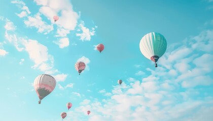 Fototapeta premium Glorious Hot Air Balloons Painting the Blue Sky - AR 7:4