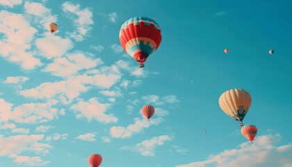 Obraz premium Floating Dreams: Stunning Hot Air Balloons Soar in the Blue Sky
