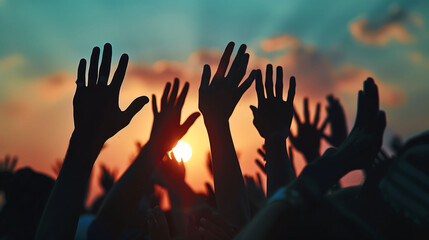  Silhouettes of hands reaching out for help, symbolizing solidarity and support for refugees on International Migrants Day