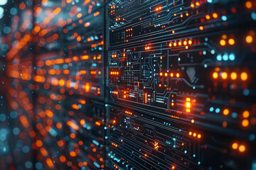 Obraz premium Digital background for tech, AI, neural networks, data, audio, graphics