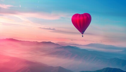 Fototapeta premium Riding Love: A Romantic Hot Air Balloon Adventure on Valentine's Day