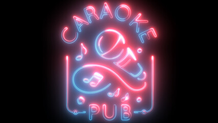 Karaoke neon sign. Neon sign. Karaoke logo, emblem and label. Bright signboard, light banner.