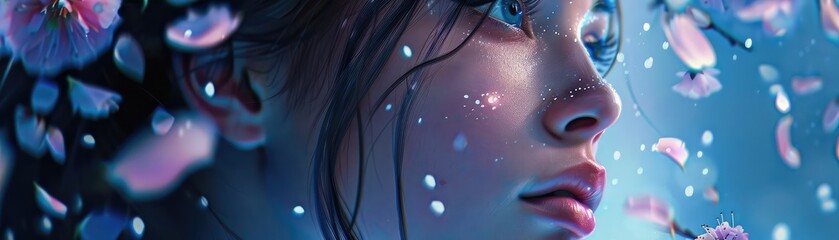 Fototapeta premium An abstract blur of blue and pink light particles creates a dreamy bokeh effect, evoking tranquility and wonder.