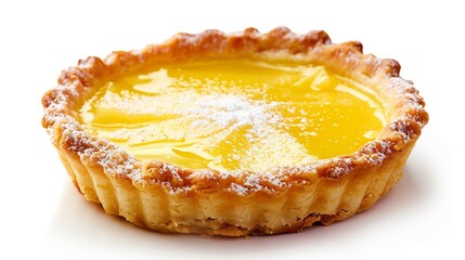 lemon tart with powdered sugar isolated on white background. dessert concept