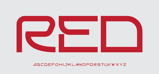Red, modern display typeface lettering space font, vector illustration.