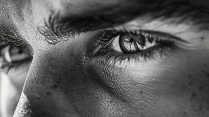 Naklejka premium An extreme close-up of a person's eyes, reflecting determination and ambition in pursuing business goals.