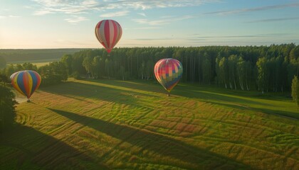 Fototapeta premium Magical Morning Flight: Hot Air Balloons Over Birstonas, Lithuania