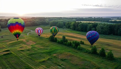 Fototapeta premium Up, Up, and Away: Hot Air Balloons Soar Over Birstonas, Lithuania