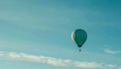 Fototapeta premium Serene Adventure: A Stunning Blue Air Balloon Soaring Through the Clear Blue Sky - High Quality Phot