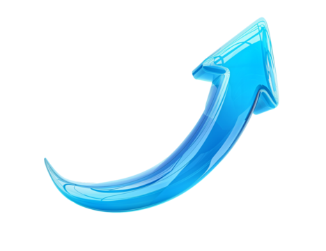 Blue curved arrow pointing right isolated on transparent background