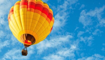 Naklejka premium Vibrant Hot Air Balloon Soaring in the Blue Sky: A Colorful Adventure