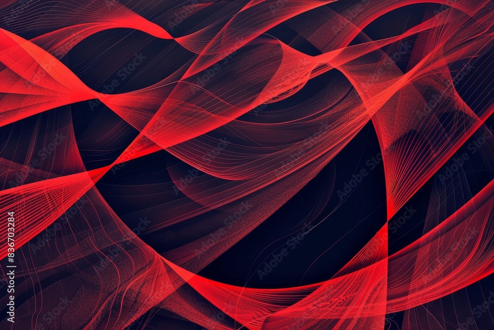 Poster abstract red and black technology-inspired geometric waves and lines vector background design