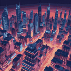 Step into the future with this captivating digital illustration of a neon-lit cityscape. Skyscrapers and futuristic vehicles create a dynamic scene that embodies innovation and progress.