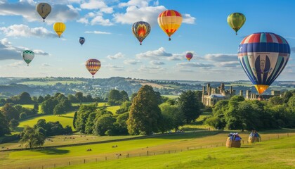 Obraz premium Up, up and away: Hot air balloons soar over Ashton Court Estate at the Bristol International Balloon
