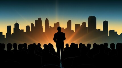 Illustration for professional business presentations featuring a confident speaker and highresolution art.