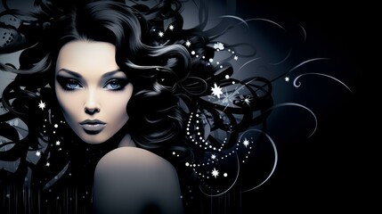 Elegant and glamorous illustration of a woman in an evening gown, perfect for clean backgrounds.